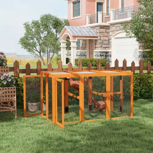 PawHut Wooden Chicken Run Hen Coop House Combinable Design Outdoor Use with Perches, for 1-3 Chickens, Ducks, 140 x 84 x 80cm