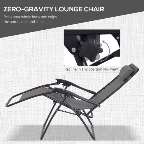 Outsunny Folding Zero Gravity Chairs, 3 Pieces Adjustable Sun Lounger and Table Set with Cup Holder and Headrest, Patio Bistro Set with Reclining Garden Chairs for Outdoor, Dark Grey