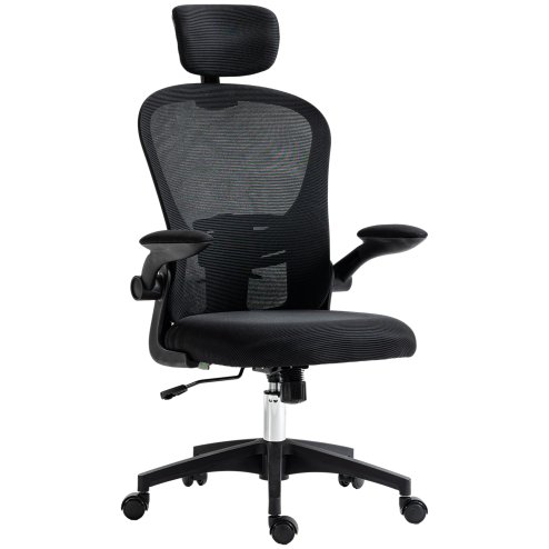 Vinsetto High Back Office Chair, Mesh Computer Desk Chair with Rotatable Headrest, 4D Lumbar Support, Flip-up Arm, Adjustable Height, Black