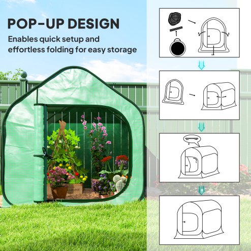 Outsunny Mini Pop Up Greenhouse with Reinforced PE Cover, Foldable Small Greenhouse with Zipper Door for Indoor Outdoor, 150 x 148 x 148 cm, Green