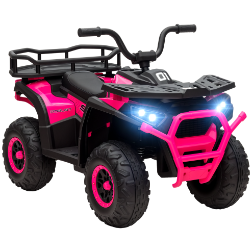 AIYAPLAY 12V Kids Electric Ride on ATV, Battery Powered Quad Bike with 4 Suspension Wheels, Forward Reverse Function, Headlights, Music, Storage Basket, for Ages 3-5 Years, Pink
