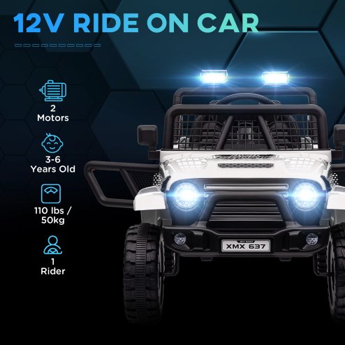 AIYAPLAY Kids Ride On Car, 12V Battery Powered Electric Truck with 4 Spring Suspension Wheels, Parental Remote Control, Music Horn LED Lights, White