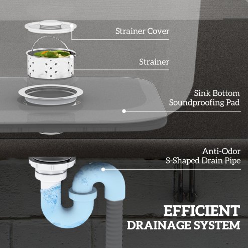 HOMCOM Outdoor Utility Sink, Stainless Steel Free Standing Single Bowl Kitchen Sink with Cold and Hot Water Pipe and Storage Shelf for Laundry Garage, 55 x 50 x 100 cm