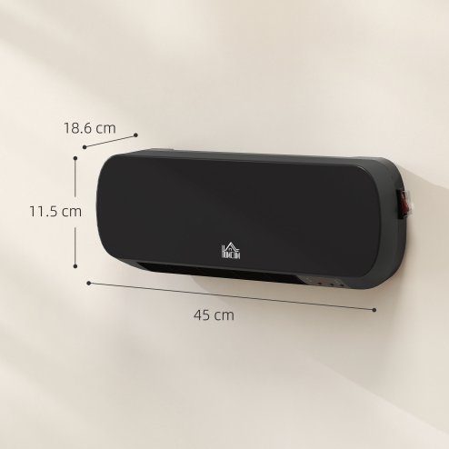 HOMCOM Electric Heater, 2000W Wall Mounted Ceramic Space Heater with Remote Control, 3 Modes, Timer, Overheat Protection for Home, Black