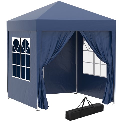 Outsunny 2 x 2 m Garden Pop Up Gazebo, Wedding Party Tent Marquee, Water Resistant Awning Canopy with Sidewalls, Windows, Carry Bag, Blue Image