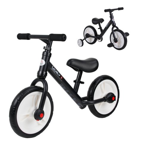 HOMCOM 11 Inch Kids Balance Bike Training Pedal Bicycle W/ Removable Stabilizers EVA Tyres Adjustable Seat Height 2 to 5 Years Gift for Boys Girls Black Image