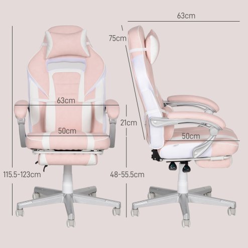 HOMCOM Gaming Chair with Footrest, PU Leather Computer Chair, Swivel Game Chair with 150 Reclining Back and Lumbar Support for Adults, Pink
