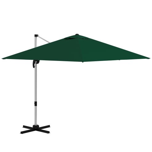 Outsunny 3 x 3(m) Cantilever Roma Parasol, Square Garden Umbrella with Cross Base, Crank Handle, Tilt, 360 Rotation and Aluminium Frame, Green