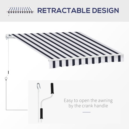 Outsunny 2.5m x 2m Retractable Awning, DIY Garden Awning Canopy, Anti-UV Sun Shade Shelter with Aluminium Frame and Crank Handle, Blue and White