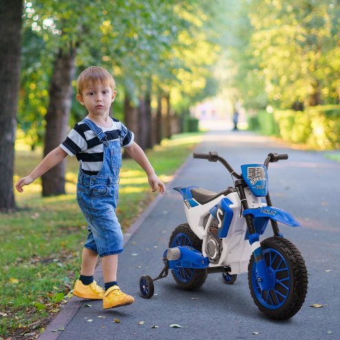 HOMCOM Kids Electric Motorbike, 12V Battery Powered Kids Motorbike for Boys and Girls with Training Wheels, Start-up Button, Pedal, for Ages 3-5 Years - Blue