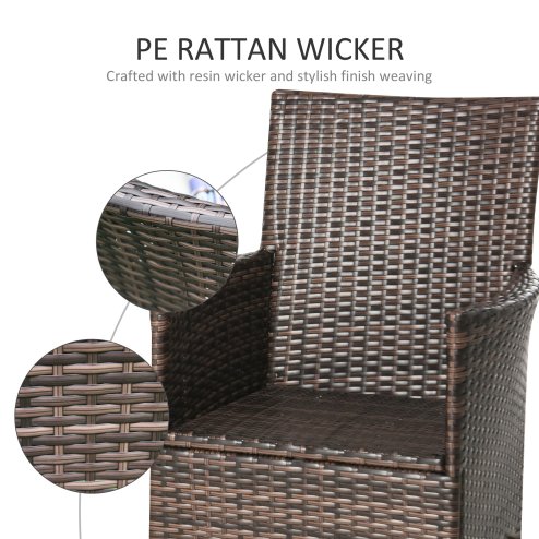 Outsunny 4 Pieces Outdoor PE Rattan Dining Chairs Set with Cushion, Garden Armchair with Armrests, High Backrest, Metal Frame Patio Wicker Furniture, Mixed Brown