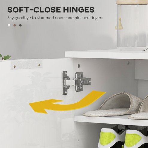 HOMCOM Shoe Cabinet, Compact Shoe Storage Cabinet with Soft-Close Hinges and Adjustable Shelves for 15-20 Pairs of Shoes, High Gloss White