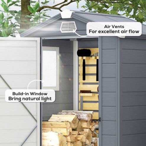 Outsunny 4 x 3ft Plastic Garden Storage Shed with Foundation Kit, Polypropylene Outdoor Storage Tool House with Ventilation Slots and Lockable Door, Grey