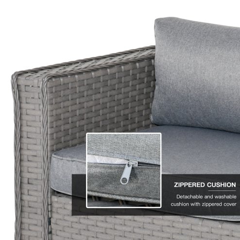 Outsunny 5 Pieces Rattan Garden Furniture Set, Wide & Deep Garden Sofa with Thickened Cushions, Outdoor Furniture Conservatory Set with Loveseats, Footstools and Glass Top Table for Patio, Grey