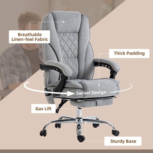 Vinsetto Massage Office Chair with 6 Point Massage and Heat, Desk Chair with Footrest, Reclining Backrest, Swivel Wheels, Adjustable Height, Grey