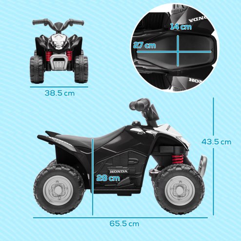 AIYAPLAY Honda Licensed Kids Electric Quad Bike, 6V Ride On Car ATV Toy, with LED Light, Horn, for 1.5-3 Years, Black