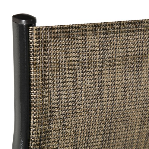 Outsunny 4 Pieces Garden Chairs, Stackable Outdoor Chairs with High Backrest and Armrest, Breathable Mesh Fabric Dining Chair Set of 4, Mixed Brown