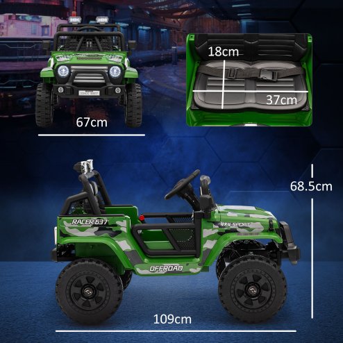 AIYAPLAY Kids Ride On Car, 12V Battery Powered Electric Truck with 4 Spring Suspension Wheels, Parental Remote Control, Music Horn LED Lights, Green
