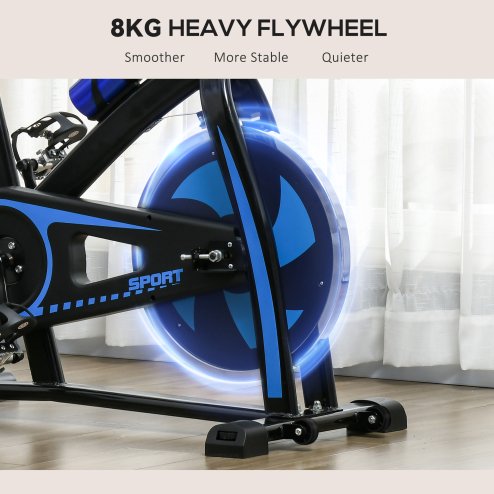 SPORTNOW Indoor Exercise Bike, Stationary Bike, Cycling Machine with Adjustable Seat and Resistance, Heart Rate Sensor, for Home Gym Workout, 8kg Flywheel, Blue