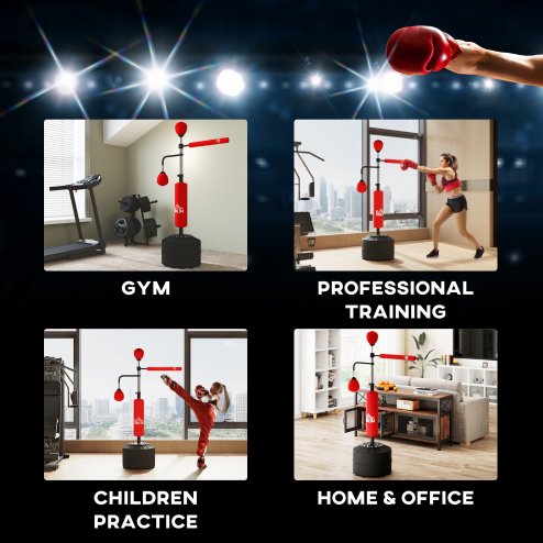 HOMCOM 3-in-1 Boxing Punching Bag Free Standing with 2 Speed Balls, 360 Degree Relax Bar, PU-Wrapped Boxing Bag and Fillable Base, 160-230cm Adjustable Height, Red