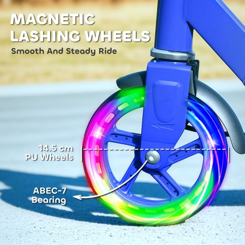 AIYAPLAY Scooter for Ages 3-8 Years, Folding Kick Scooter with Adjustable Handle, Two Light Up Wheels, Handbrake, Rear Brake, Blue