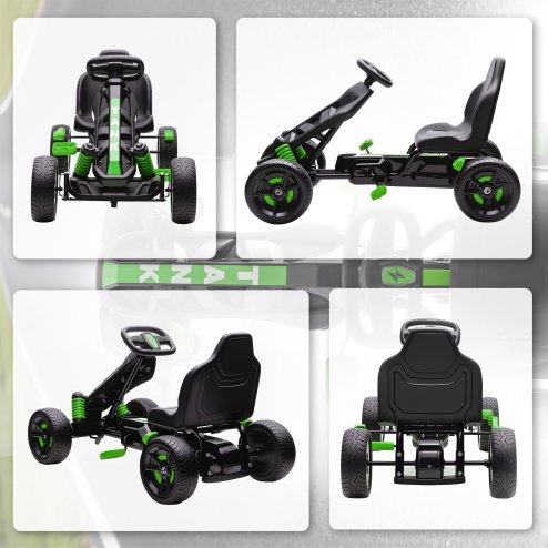 AIYAPLAY Pedal Go Kart, Ride on Racer with Freewheel System, Brake, Non-Slip EVA Wheels, Metal Frame, Go Kart for Kids Ages 3-6 Years, Green