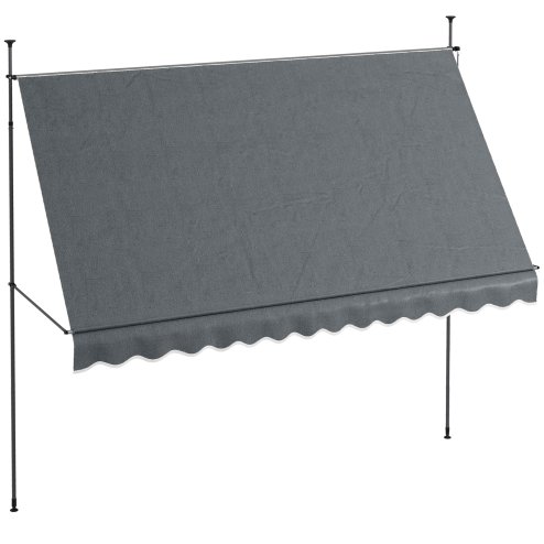 Outsunny 3.5 x 1.2m Free Standing Retractable Awning, Non-Screw Patio Sun Shade Shelter with Support Pole Stand and UV Resistant Fabric, for Window, Door, Porch, Deck, Dark Grey