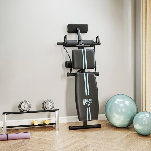 HOMCOM Foldable Weight Bench, Strength Training Sit Up Bench, Incline Decline Bench with 7-Level Backrest, Leg Extension Machine, Preacher Pad and Resistance Band for Home Gym Workout, Blue