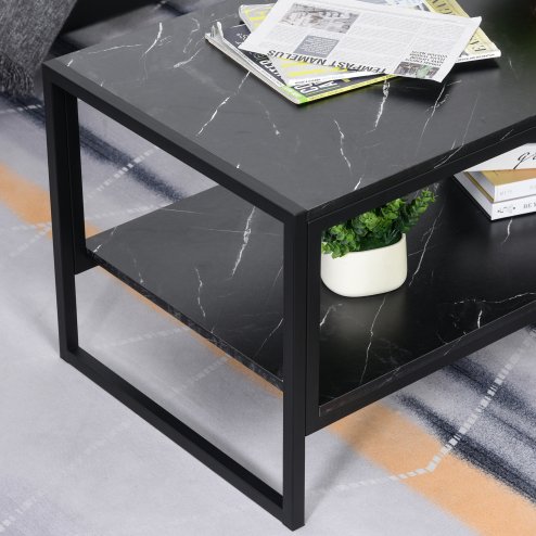 HOMCOM Coffee Table, Two-Tier Marble Centre Table with Metal Frame and Storage Shelf for Living Room, 106 x 50 x 45cm