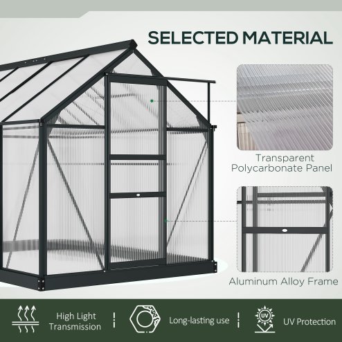 Outsunny 6 x 8ft Polycarbonate Greenhouse, Large Walk-In Green House with Slide Door and Window, Garden Plants Grow House with Aluminium Frame and Foundation, Grey