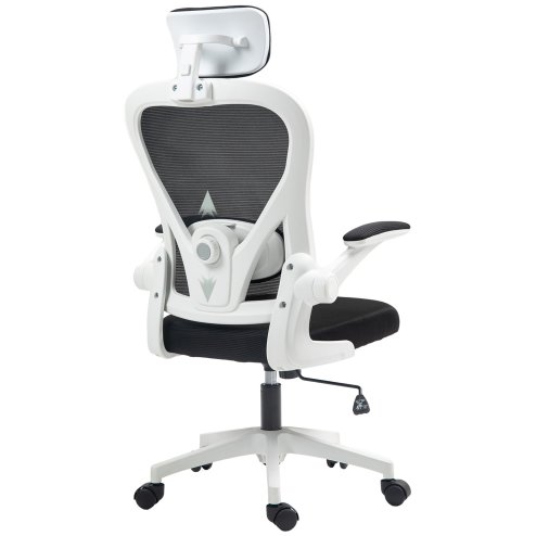 HOMCOM Executive Office Chair, Ergonomic Mesh High Back Desk Chair with Flip-up Armrest, Rotatable Headrest, Adjustable Lumbar Support for Home Study, Black
