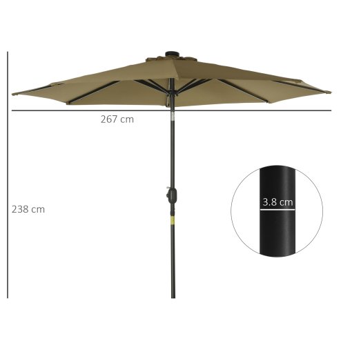 Outsunny 2.7m Patio Garden Umbrella Outdoor Parasol Outdoor Market Table Umbrella with Tilt Crank and 24 LEDs Lights (Brown)
