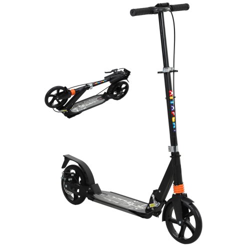 AIYAPLAY Scooter for Kids Ages 6-12 Years, Foldable Kick Scooter with 4 Levels, Adjustable Handlebar, Dual Brake System, 200mm Wheels, ABEC-7 Bearings, Black