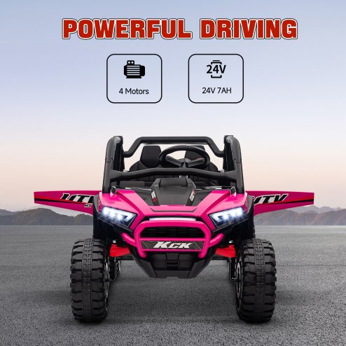 AIYAPLAY 2 Seater Ride on Truck, 24V 7AH Battery Powered Electric Ride On Car with Parental Remote Control, Spring Suspension, 3 Speeds, LED Lights, MP3, Horn, Music, Pink