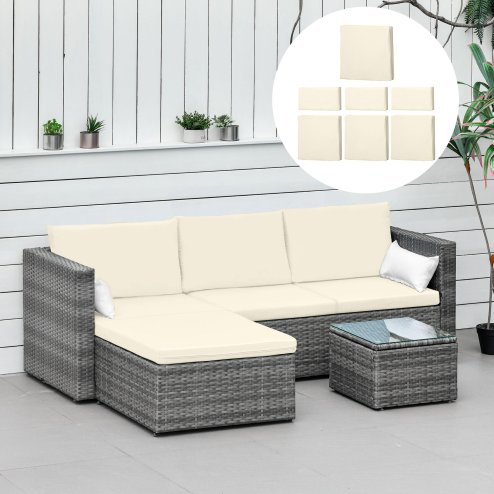 Outsunny Rattan Cushion Covers, Outdoor Seat Cushion Covers, Garden Furniture Covers Replacement - COVER ONLY, Cream White