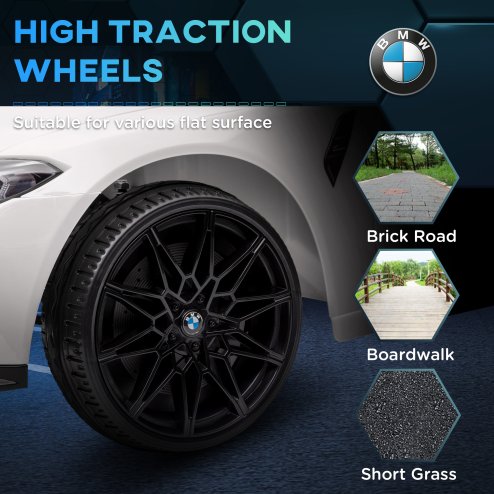 AIYAPLAY BMW M4 Licensed Electric Car for Kids, 12V Kids Electric Ride on with Remote Control, Suspension, Music, Horn, LED Lights, for Ages 3-5 Years, White