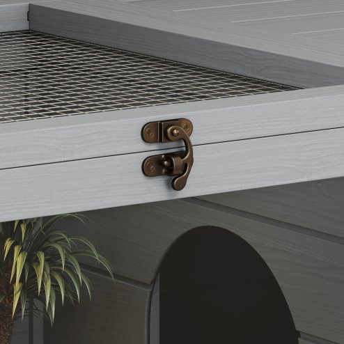 PawHut Tortoise House with Storage Cabinet, Wooden Tortoise Enclosure with Lamp Holder, Openable Top, Transparent Windows, Turtle Habitat for Indoor, Light Grey