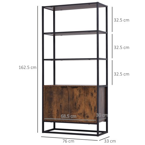 HOMCOM Industrial Bookshelf, Storage Shelf, Large Bookcase with 3 Open Shelves, Multifunctional Rack for Living Room, Office, Rustic Brown and Black