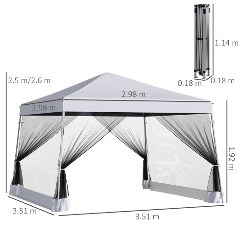 Outsunny Outdoor Garden Pop-up Gazebo Canopy Tent Sun Shade Event Shelter Folding with Adjustable Height, Mesh Screen Side Walls 3.5 M 3.5 M Base / 3 M 3 M Top, White