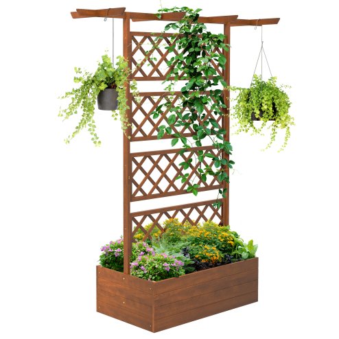 Outsunny Wood Planter with Trellis, Raised Garden Bed Privacy Screen Planter Box to Grow Vegetables, Herbs and Flowers for Garden, Patio, Deck, Orange