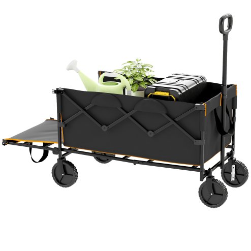 Outsunny 160L Festival Trolley on Wheels, Folding Camping Trolley Cart w/ Tailgate, 100kg Heavy Duty Garden Collapsible Folding Wagon w/Adjustable Handle, Carry Bag for Beach Picnic, Black and Orange Image