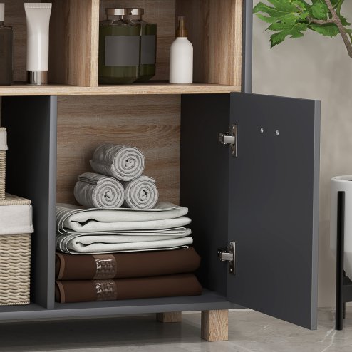 HOMCOM Bathroom Cabinet, Bathroom Storage Unit, Bathroom Storage Cabinet with Open Compartments and Double Doors