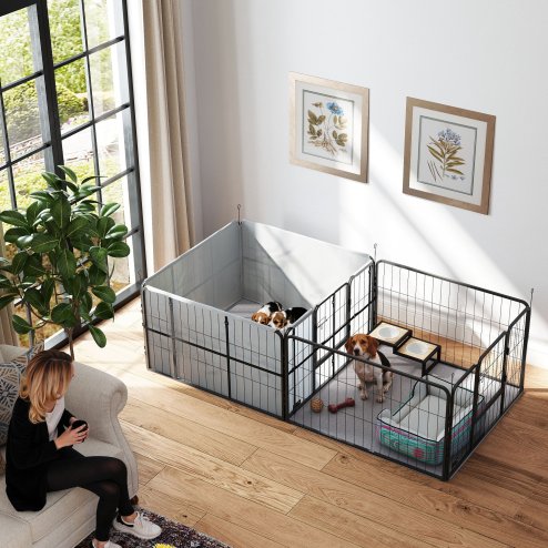 PawHut Whelping Box for Dogs, Puppies, 7 Panel Dog Playpen with Two Rooms, Washable Whelping Pads, Water-Resistant Oxford Fabric, Two Doors, for Small and Medium Dogs Image