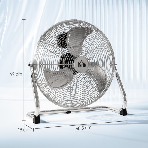 HOMCOM 16 Inches Chrome Metal Floor Fan, High Velocity 3-Speed Home Gym with Adjustable Head, Portable Desk & Table Fan Air Circulator for Home Office, Powerful Airflow, Quiet Operation