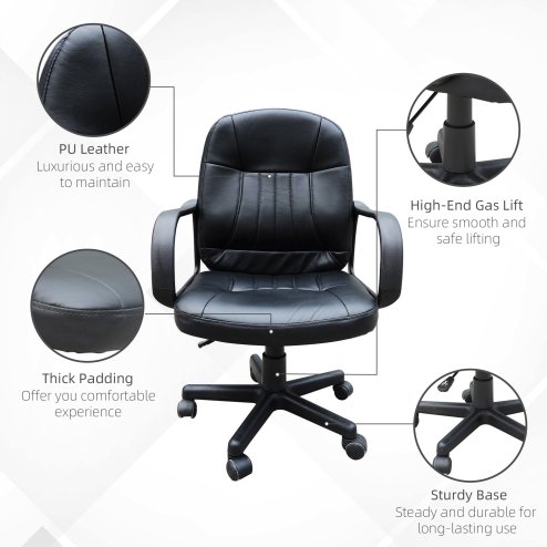 HOMCOM Swivel Executive Office Chair, PU Leather Computer Desk Chair with Adjustable Height, Wheels
