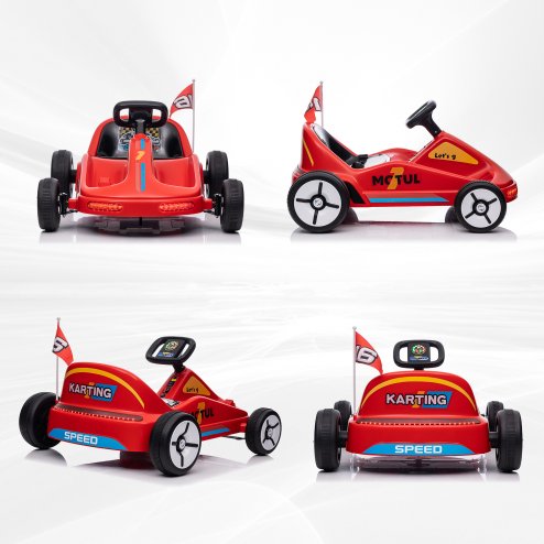AIYAPLAY Electric Go Kart, 6V Battery Powered Kids Go Kart with Music, Light, Horn, Kids, Ride on Car for 3-5 Years, Red