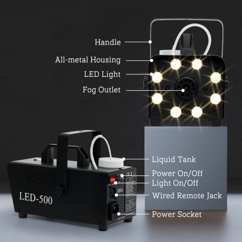 HOMCOM Smoke Machine with 3 RGB LED Lights, 13 Colours, 4 Effects, 450W 2000 CFM Fog Machine with Wired and Wireless Remote Control, for Halloween, Xmas, Wedding, Disco, Stage