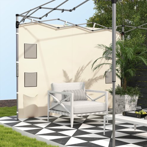 Outsunny Gazebo Side Panel, Canopy Sidewall Panel with 4 Mesh Bags and 2 Storage Pockets for 3 x 3 m Straight Leg Pop Up Gazebos, 1 Pack Sidewall Only, Beige