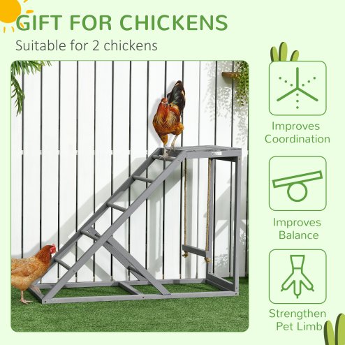 PawHut Chicken Activity Play Set with Swing, Chicken Coop Toy with Ladder, Platform for 2 Chickens, Hens, Grey