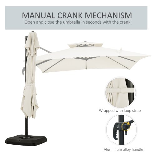 Outsunny 2.7 x 2.7(m) Cantilever Parasol with Aluminium Frame, Crank and Tilt, 360-Degree Rotation, Double Top Garden Umbrella with Base and Cover, Beige